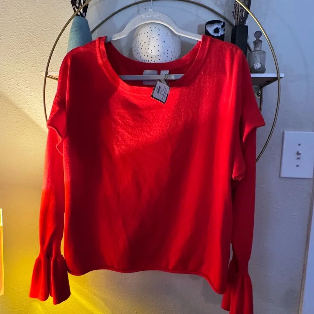 Zero Degrees Celsius Red Ruffle Sleeve Sweater - Picture 2 of 7